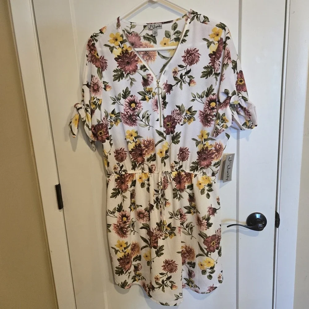 NWT J Is For Justify‎ Dress Womans XL Floral Zipper Mini Feminine Drawstring